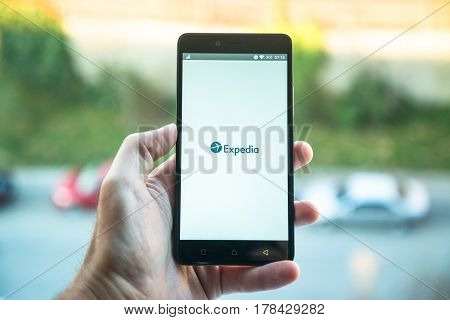 Nitra, Slovakia, March 24, 2017: Expedia application logo on smartphone