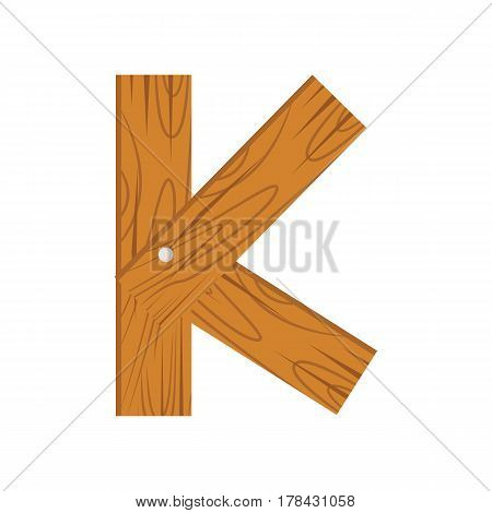 wooden alphabet K letter icon isolated on white background