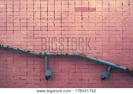 Painted Tile Wall Texture with Metal Railing for Background or Copy Space.