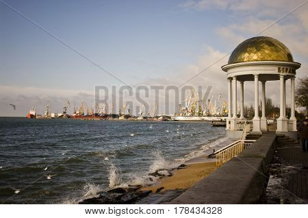 View of the sea port on the Azov Sea