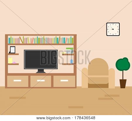 Living room interior with furniture and television.