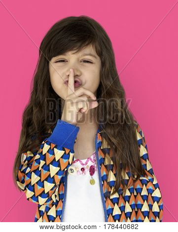 Little Girl Smiling Happiness Quiet Shut Up Secret Shh Portrait