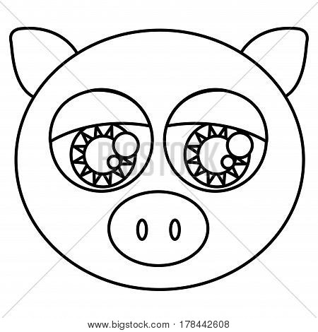 sketch silhouette face cute pig animal with big eyes vector illustration