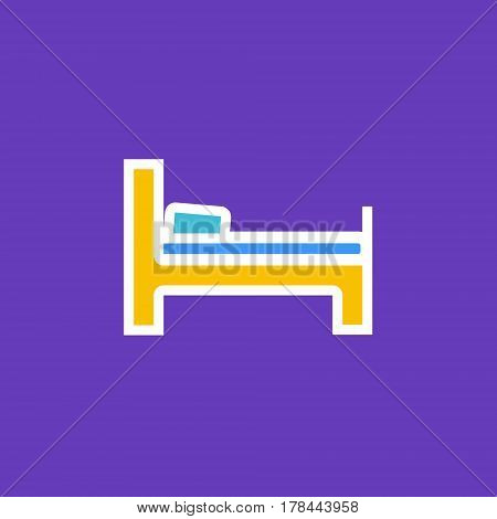 Vector icon or illustration showing hotel or hostel with bed in outline style