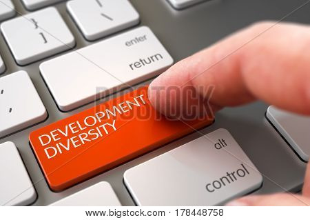 Business Concept - Male Finger Pointing Orange Development Diversity Key on Modern Laptop Keyboard. 3D.