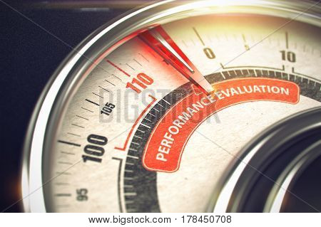 Metal Balance with Red Punchline Reach the Performance Evaluation. Illustration with Depth of Field Effect. 3D.