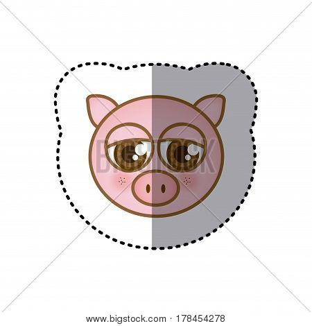 sticker colorful picture face of pig with big eyes vector illustration