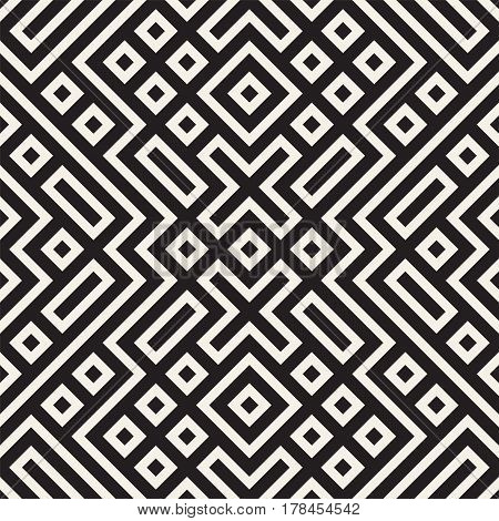 Geometric Ethnic Background With Symmetric Lines Lattice. Stylish Monochrome Texture. Vector Abstract Seamless Pattern.