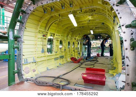 Ulan-Ude, Russia - 3 March, 2017: Making of modern russian helicopters Mi-8 on the aircraft plant in Ulan-Ude, Russia