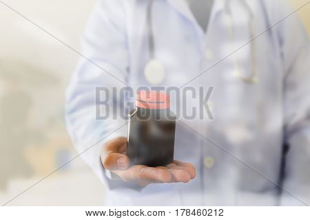 Doctor, Physician Holding Drug In Hand At Workplace. Anacea, Life Save Service, Prescribe Medicine,