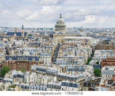 View from the tower of the Cathedral Notre-Dame de Paris to south including the Pantheon and part of the Latin Quarter