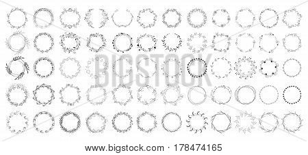 big set of floral round frames. vector illustration.
