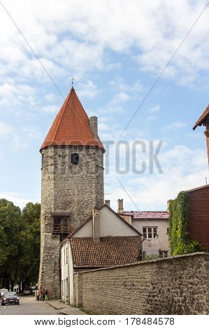 Scenic summer beautiful aerial of the Old Town in Tallinn, Estonia