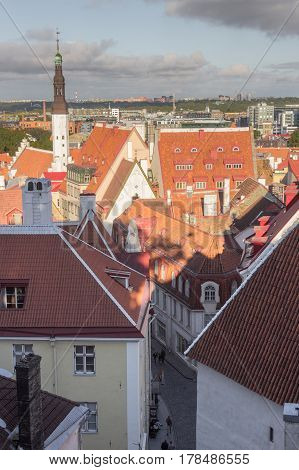 Scenic Summer Beautiful Aerial Skyline Panorama Of The Old Town In Tallinn, Estonia