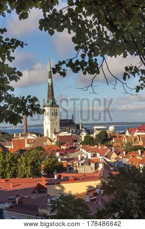 Scenic Summer Beautiful Aerial Skyline Panorama Of The Old Town In Tallinn, Estonia
