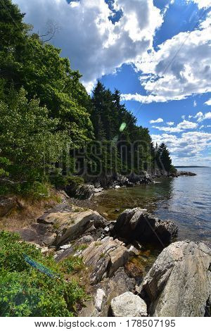 A perfect summer day on an island in Casco Bay Maine.