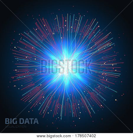 Big data connection complex concept. Abstract communication network background. Fractal element with lines and dots array. Futuristic digital neural network visualisation. Vector illustration