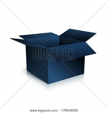 Black box isolated on white background. An open empty box. Bright Gift Packaging. Vector illustration