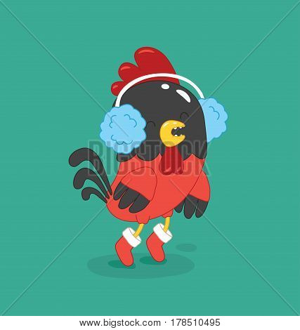 Cute cartoon rooster vector illustration clipart. Funny red roosters in different poses isolated on background. Cock, farm animal the symbol of New Year 2017