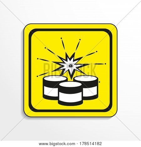 Symbol. Explosives. Vector icon. Black-and-white object on a yellow background.