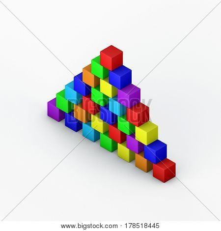 Pyramid from toy building blocks.Isolated on white background. 3D rendering illustration.Isometric view.