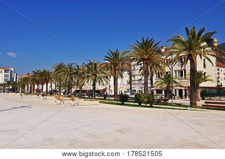 TIVAT MONTENEGRO - MARCH 25: View of Tivat seafront on March 25 2017. Tivat is a famous resort in Montenegro.