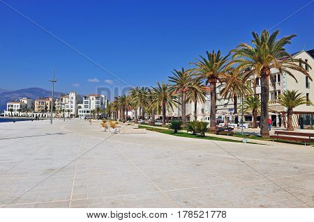 TIVAT MONTENEGRO - MARCH 25: View of Tivat embankment on March 25 2017. Tivat is a famous resort in Montenegro.