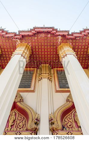 Double large pillar in the traditional Thai style of the Thai church.(Public area not required Property Release)