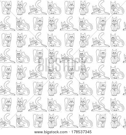 Cats kitten pet animal doodle drawng seamless vector pattern