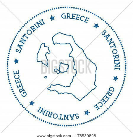 Santorini Map Sticker. Hipster And Retro Style Badge. Minimalistic Insignia With Round Dots Border.