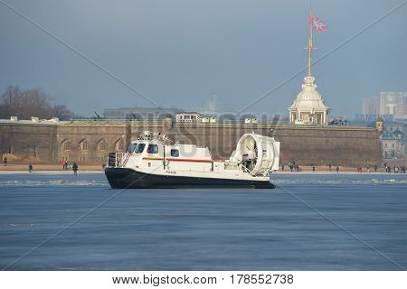 SAINT PETERSBURG, RUSSIA - MARCH 12, 2017: Rescue hovercraft 