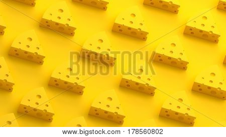 Cheese collection on a yellow background 3D illustration