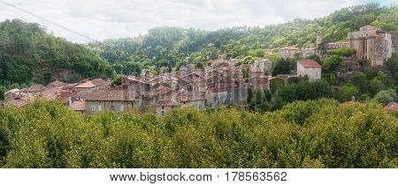View of the rooftops of the houses in Largentiere in the Ardeche region of France