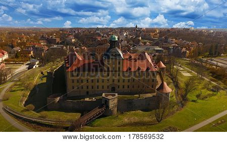 baroque castle Moritzburg in Zeitz aerial view