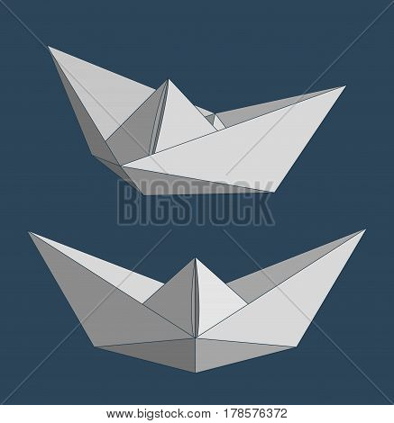 Set of grey paper ships over blue background. Vector illustration.