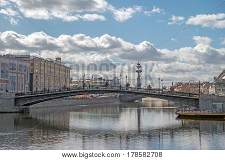 Moscow, Russia - 23 March 2017: Citscape To Moskva River, Cloud And Sky.