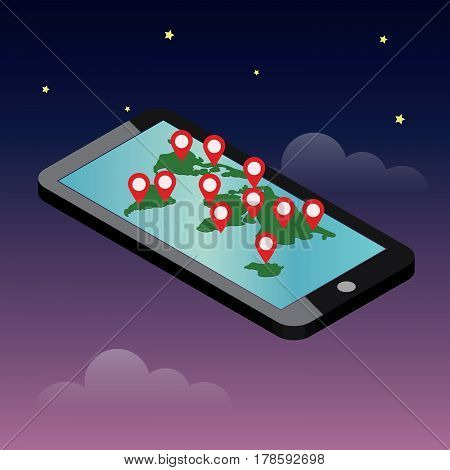 Gps navigation icon. World map. Vector illustration