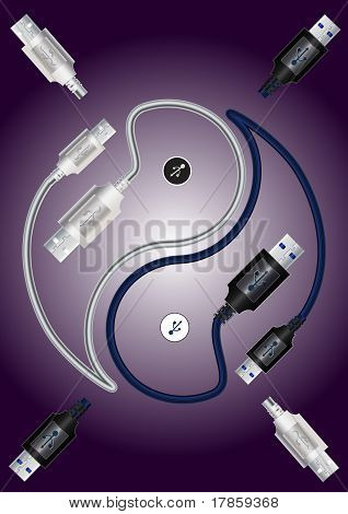 Jin Jang usb. Vektorové ilustrace.