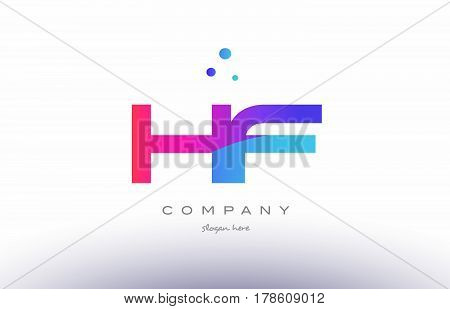 Hf H F  Creative Pink Blue Modern Alphabet Letter Logo Icon Template