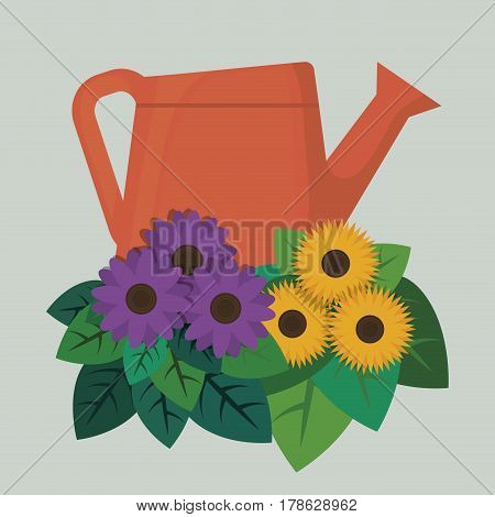 watercan with flowers over white background. colorful design. vector illustration