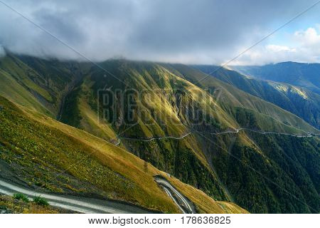 View In The Caucasus Mountains. Road To Omalo In Tusheti Region. Georgia