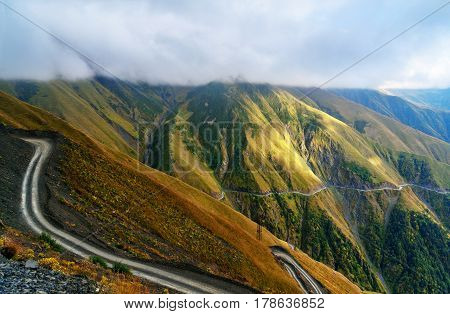 View In The Caucasus Mountains. Road To Omalo In Tusheti Region. Georgia