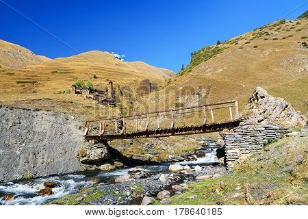 Old Village Dartlo On River In Tusheti Nature Reserve. Georgia