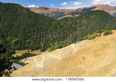 View In The Caucasus Mountains. Road To Omalo In Tusheti Region. Georgia