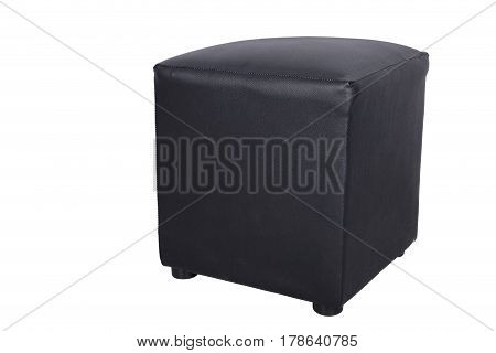 black leather foot stool isolate on white background (with clipping path)