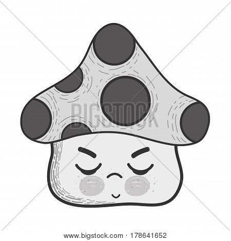 grayscale kawaii fangus angry with close eyes and cheeks, vector illustration design