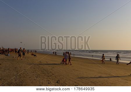 Arambol Beach, Goa, India - February 23, 2017: Flea Market On Arambol Beach At Sunset In Goa, India