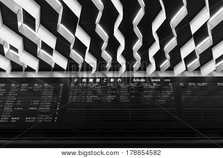 TOKYO JAPAN : November 22 2016: Airport departure arrival destination mechanical analog old style counter board template illustration
