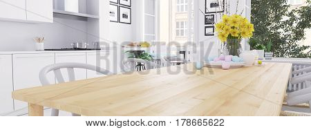 3D rendering of modern kitchen in a loft.