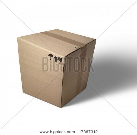 Déformée vue en perspective d'une boîte en carton